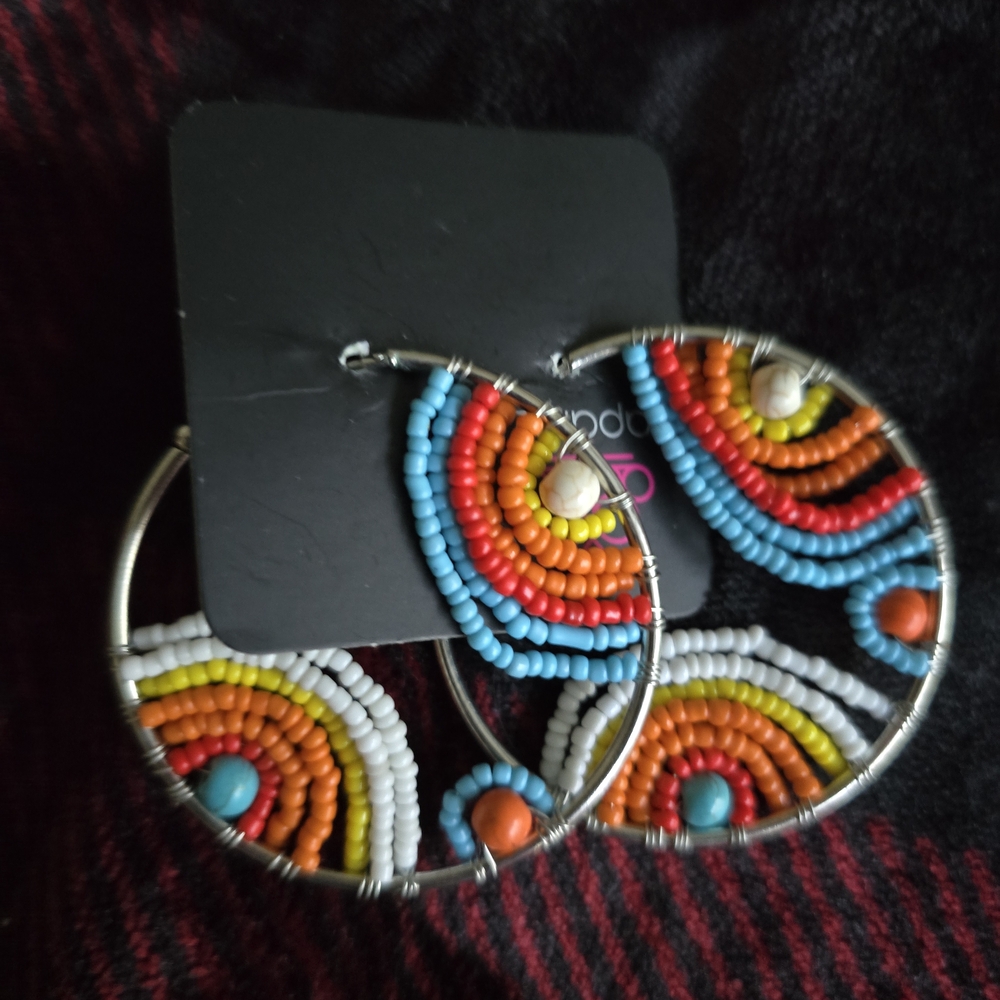 Colorful Beaded Hoop Earrings